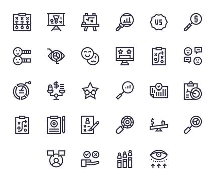 Bold Line Style Evaluation Vector Icons with 28 64x64 Pixel Aligned Designs Stock-Illustration