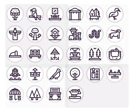 Bold Line Style Park Vector Icons with 28 256x256 Grid Fitted Designs Ilustración de archivo