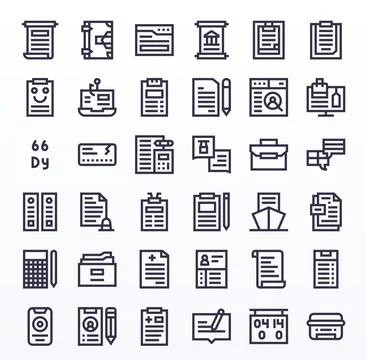 Bold Line Style Record Vector Icons with 36 High Resolution Editable Designs Stock Illustration