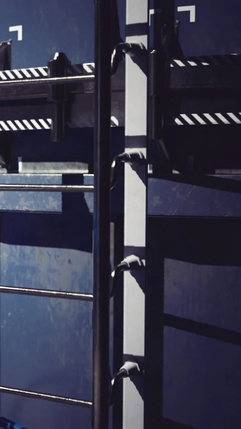 Bold lines and shadows play on a steel container at middays gentle light Stock Footage 331838137