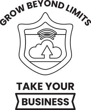Bold lines define a shield with upward arrow and cloud Stock Illustration