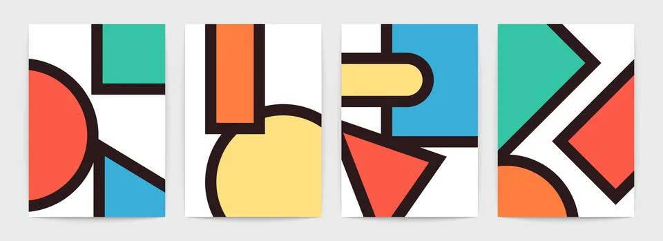 Bold lines posters, creative geometric shapes. Stylish wallpaper set in bright Stock Illustration