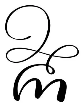 Bold lowercase m under an S shaped swash with loops, vector hand lettering for Illustration