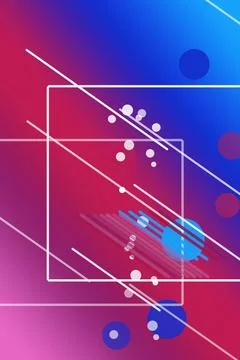 A bold magenta-to-blue gradient hosts layered transparent squares, dotted s.. Stock Illustration