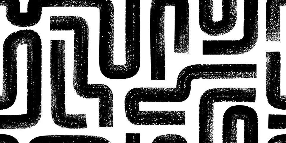 Bold marker, brush lines vector seamless pattern. Black grunge strokes, sketch Illustrazione stock