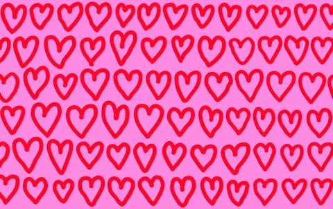 Bold marker hearts doodles pattern. Line hand drawn doodle background. 스톡 일러스트