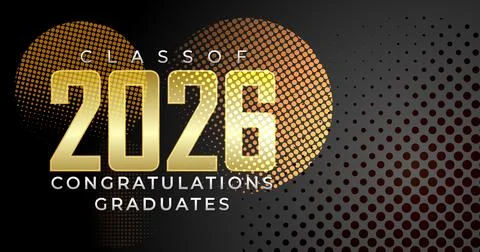 Bold Metallic Class of 2026 Graduation Banner with Halftone Gold Background Stock Illustration