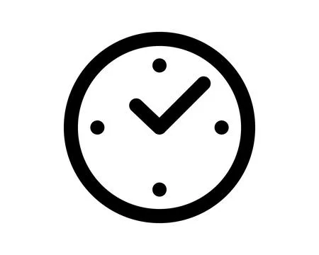 Bold, minimalist clock icon design.  A checkmark inside the clock face symb.. Stock Illustration