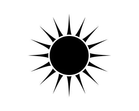 Bold, minimalist sun illustration. Sharp, pointed rays emanate from a solid.. Illustrazione stock