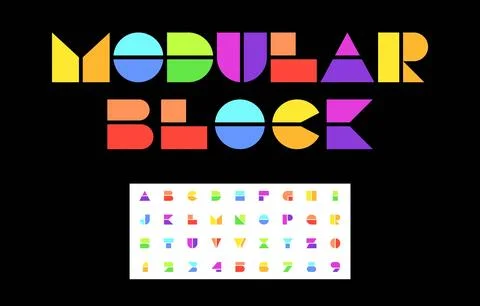 Bold Modular Block Alphabet Design with Angular Colorful Geometric Letters .. Illustrazione stock