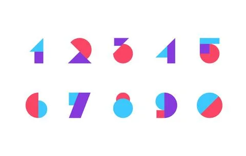 Bold Modular Number Typeface with Red Purple Blue and Cyan Split Geometric .. Illustrazione stock