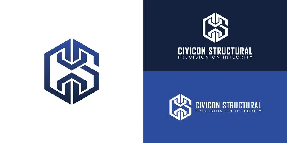 A bold monogram is set within a sleek, hexagonal frame. Stock Illustration