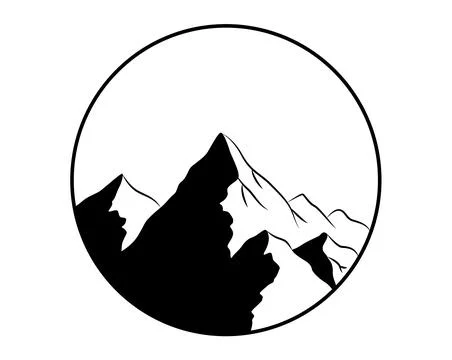 Bold mountain silhouette within a circular frame 库存插图