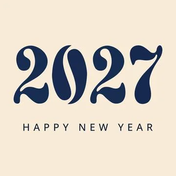 Bold Navy Blue 2027 Text with Happy New Year Greeting on Beige Background Ilustração Stock