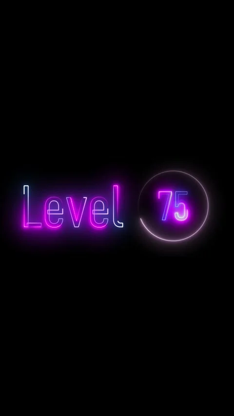 Bold neon text shows level seventy five. Eye-catching loop. Vertical video... Stock Footage 314975175