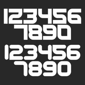 Bold numbers set math symbols mockup, white numerals on the black background Stock Illustration
