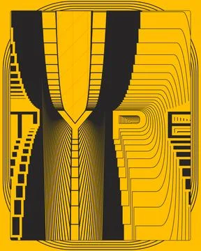 Bold Optical Illusion Text Poster Yellow Black Geometric Depth Typography Design Stock Illustration