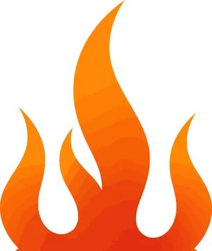 Bold orange and red flames rise on a clean white background, creating a simpl Stock Illustration