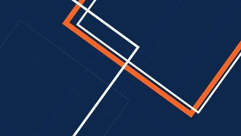 Bold orange and white angular strokes cross a deep navy field in a clean ab.. Stock Illustration