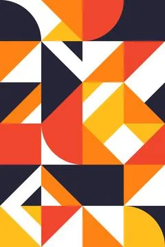 Bold Orange Bauhaus Poster with Dynamic Triangles and Geometric Cuts Stock Illustration