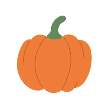 Bold orange pumpkin with deep ridges and a green stem stands out in this cute Stock Illustration