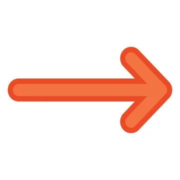 Bold orange right arrow sticker outline pointing forward on white. Stock Illustration
