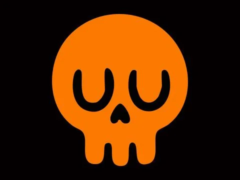 Bold orange skull with exaggerated features on black background. concept of Stock Illustration