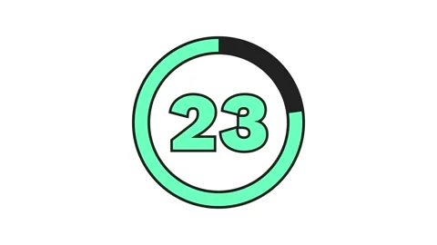 Bold outlined mint green 30-sec countdown with black progress ring on white bg Video stock 284905511