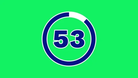 Bold outlined navy 60-second countdown with white progress ring on green screen Video stock 284905533