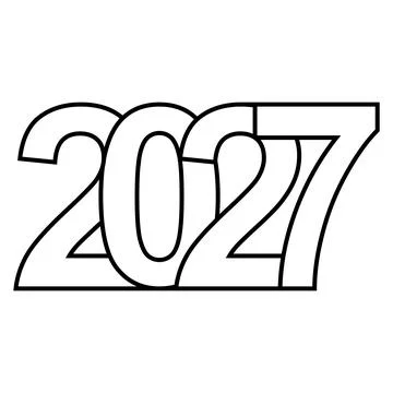 Bold overlapping outlined digits futuristic year typography design 2027 Illustrazione stock