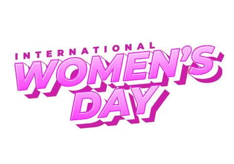 Bold pink 3d text reading International Womens Day on white background Stock Illustration