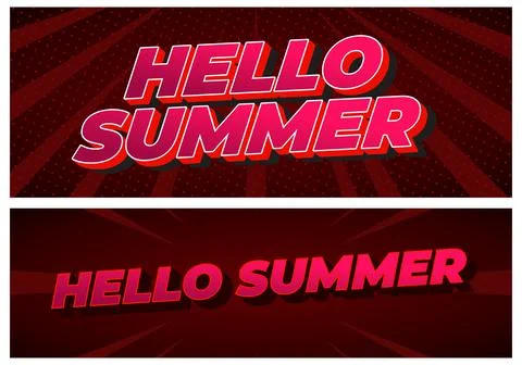 Bold pink hello summer text on dark red comic style backgrounds with halfto.. Stock Illustration