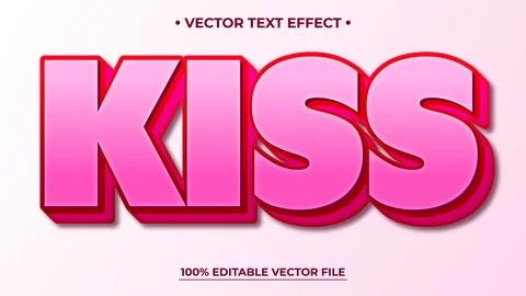 Bold Pink Kiss Text Effect with Red Outline and Shadow on White Background Stock Illustration