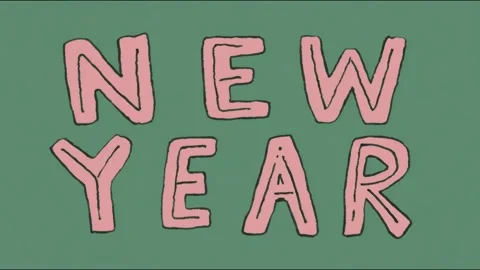 Bold pink "new year" animation on green background with consistent movement Stock Footage 314964404