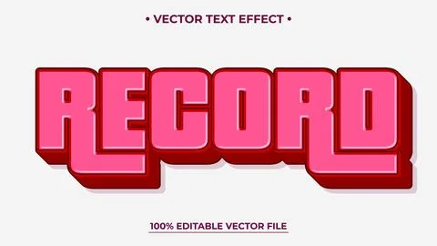 Bold Pink Record Text Effect with Shadow and Editable Vector File Stock Illustration