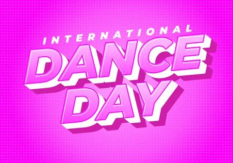 Bold pink retro poster reading international dance day with 3d block letter.. Stock Illustration
