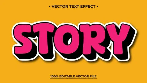 Bold Pink Story Text Effect on Orange Background, Vector Design. Stock Illustration