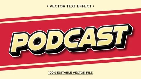 Bold Podcast Text Effect with Shadow and Red Background, Editable Vector File Illustrazione stock