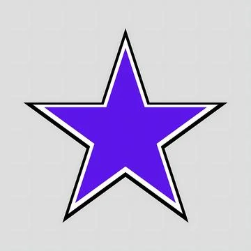 A bold purple five pointed star with a white and black outline on a gray ba.. Illustrazione stock