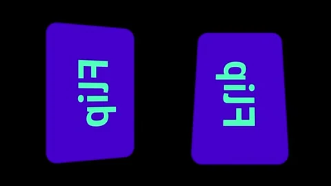 Bold Purple Flip Logo Badges Displayed on Black Background Stock Footage 335591994