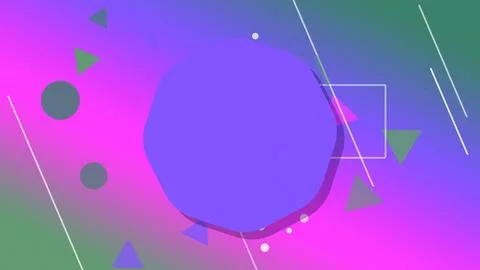 A bold purple rounded square rests in front of a lively gradient field with.. イラスト素材