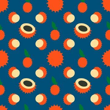 Bold Rambutan Papaya Pattern Blue Base Stock Illustration