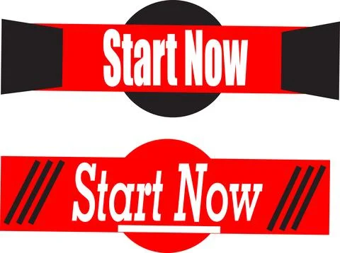 Bold red and black start now vector ribbon labels  urgent call to action buttons Stock Illustration
