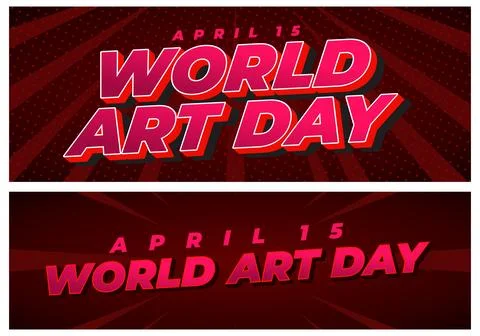 Bold red and pink typographic banners reading april 15 world art day with r.. Stock Illustration