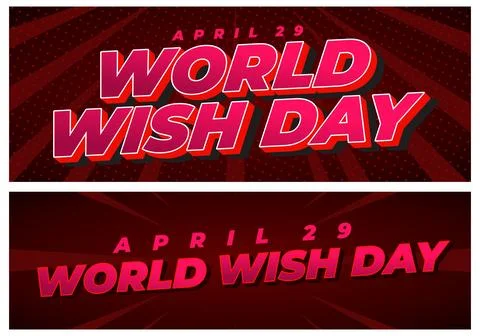 Bold red and pink typographic banners reading world wish day with april 29 .. Illustrazione stock