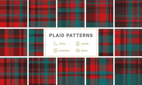 A bold red and teal plaid pattern featuring a seamless tartan design. Ideal f Stock Illustration