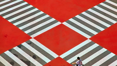 Bold Red and White Diamond Pattern Ground Plaza Seoul Stock Footage 340242889