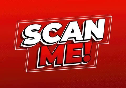 Bold red and white sign with text 'scan me' in comic style Stock Illustration