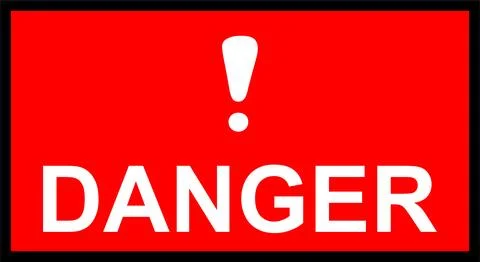 Bold red and white sticker with "DANGER" text and a prominent exclamation m.. Stock Illustration