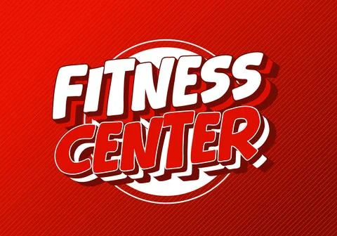 Bold red and white text reading Fitness Center on diagonal striped background Stock Illustration